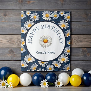 Tapete De Parede Margaridas no Aniversário de Jeans Azul 