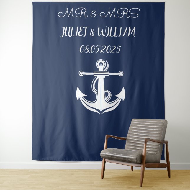 Tapete De Parede Marinho Anchor, banner do Sr & Sra. Wedding Backdr (In Situ)