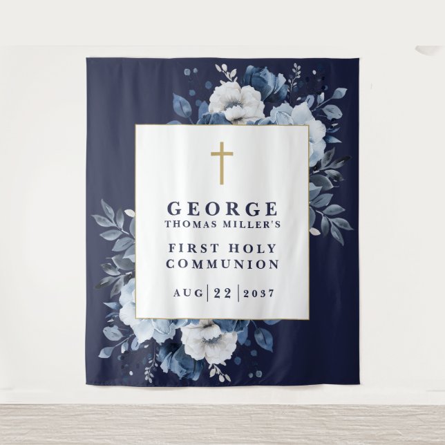 Tapete De Parede Marinho Azul Floral Santa Fotografia Comunitária (Frente)