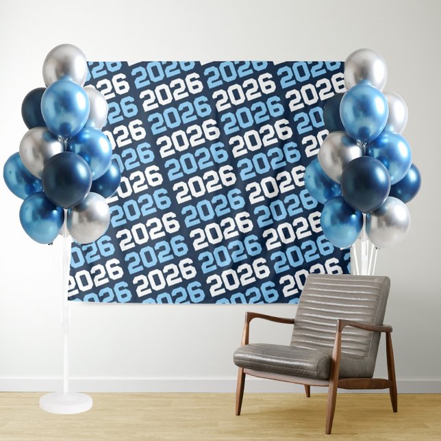 Tapete De Parede Marinho e Azul Bebê Classe de QUALQUER Ano de Grad (Hanging Graduation Repeating Class Year Backdrop in Navy and Light Blue)