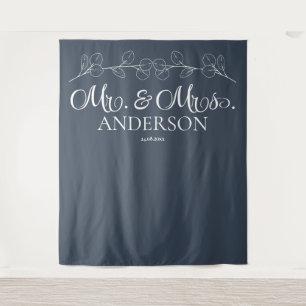 Tapete De Parede Marinho Elegante azul Sr. e Sra. Casamento Persona