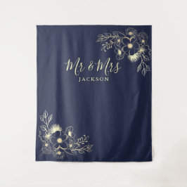 Tapete De Parede Marinho Elegante Blue Mr & Mrs Wedding Backdrop