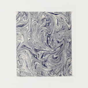 Tapete De Parede Mármore Azul e Branco com Redemoinho
