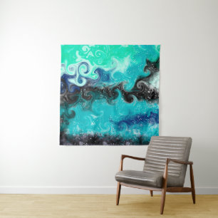 Tapete De Parede Mármore de Arte Azul Negro e Azul Personalizado