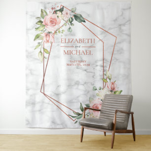 TAPETE DE PAREDE MÁRMORE GEOMÉTRICO COBRE ROSA FLORAL
