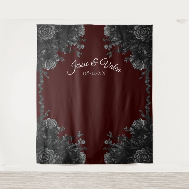 Tapete De Parede Maroon Black Cinza Rosa Gothic Weding (Frente)