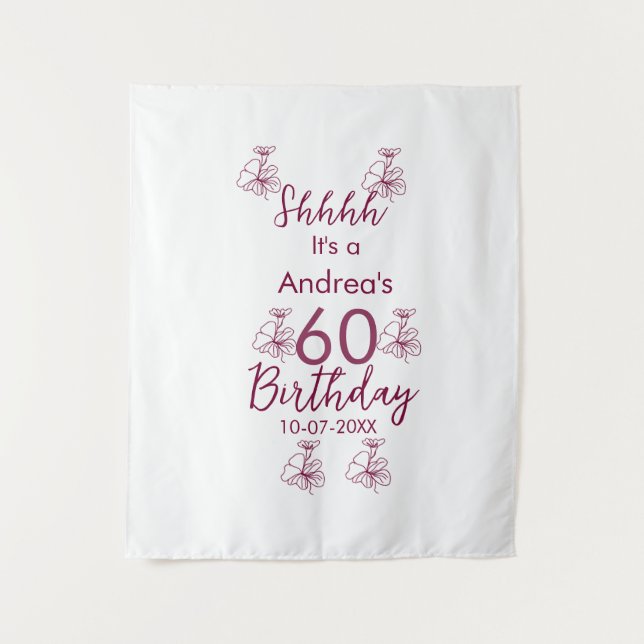 Tapete De Parede Marrom branco lilás shhhh 60º aniversário nome flo (Frente)
