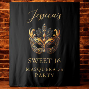 Tapete De Parede Mascarada Black Dourado Sweet 16 Aniversário Bem-v