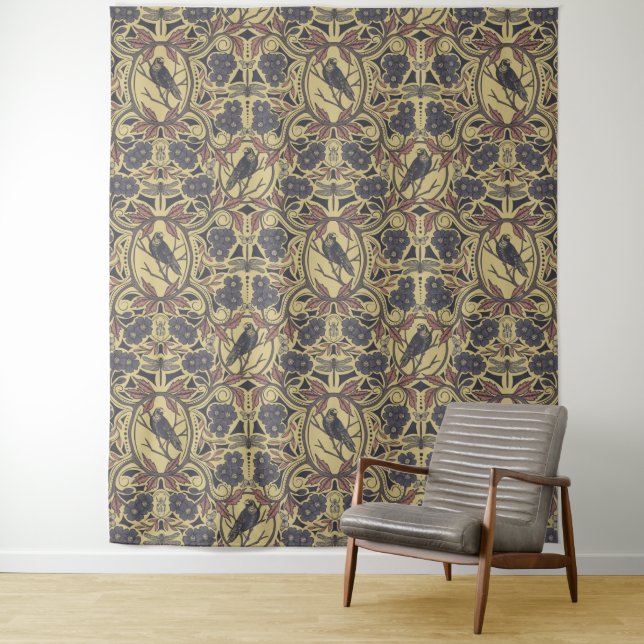 Tapete De Parede Mauve, Tan & Cinza Crow & Dragonfly Floral (In Situ)