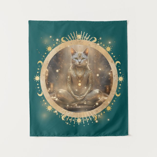 Tapete De Parede Meditação de Gato de Natal Cósmico (Frente)