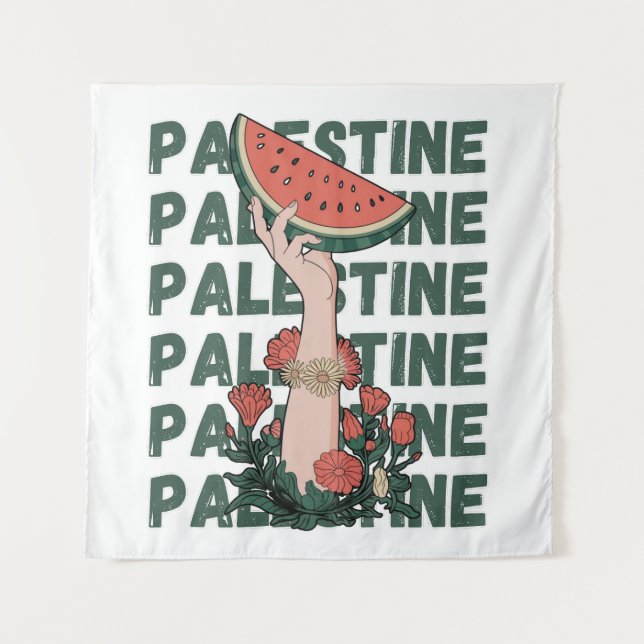 Tapete De Parede melancia, flores e texto palestino Repetir (Frente)