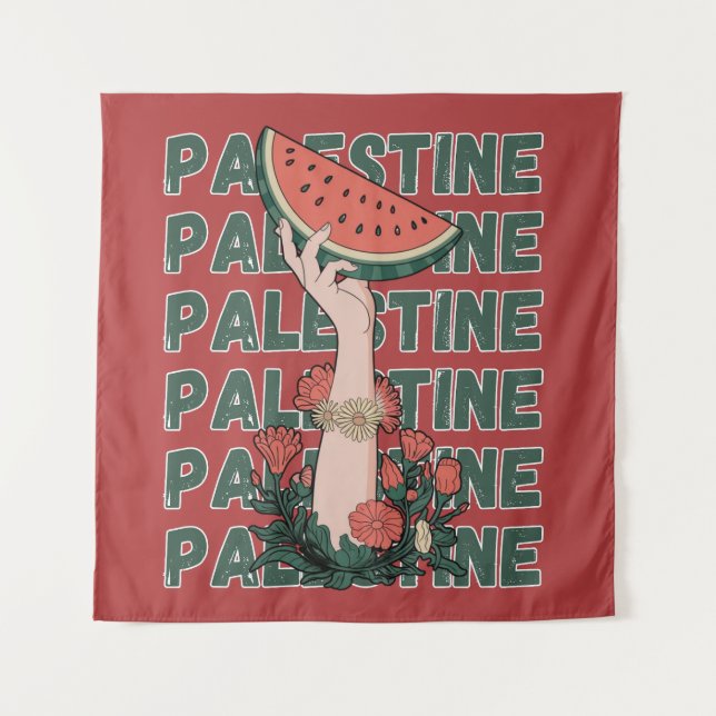 Tapete De Parede melancia, flores e texto palestino Repetir (Frente)