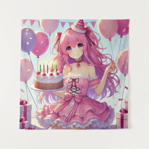 Tapete De Parede Menina anime Rosa aniversário