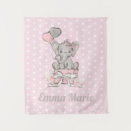 Tapete De Parede Menina Elefante Balões Rosa Prata Nome