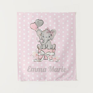 Tapete De Parede Menina Elefante Balões Rosa Prata Nome