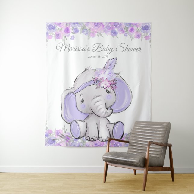 Tapete De Parede Menina Elefante Boho Roxo Chã de Bebê Fundo L (In Situ)