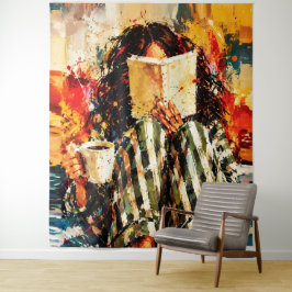 Tapete De Parede Menina Lendo Livro Pintura Artística Aconchegante