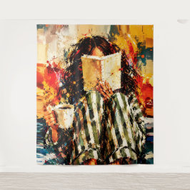 Tapete De Parede Menina Lendo Livro Pintura Artística Aconchegante