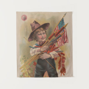 Tapete De Parede Menino com Fogos de Artifício, Bandeira Americana,