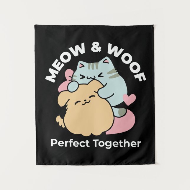 Tapete De Parede Meow & Woof Perfect Toga - Gato e Cachorro Bonitos (Frente)