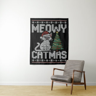 Tapete De Parede Meowy Catmas Knitted Cat Tapestry