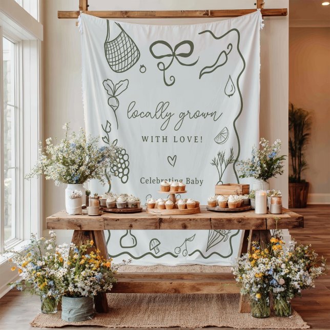 Tapete De Parede Mercado de agricultores russos Chás de fraldas com (Locally Grown Baby Shower Rustic Farmer’s Market Tapestry)