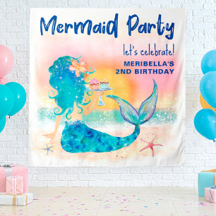 Tapete De Parede Mermaid Sea Beach Cupcakes Aniversário Foto