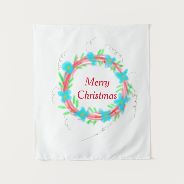 Tapete De Parede Merry Christmas blue garland watercolor holida (Frente)