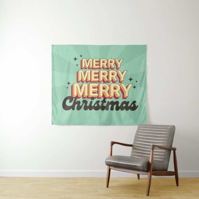 Tapete De Parede Merry Christmas retro groovy text sazonal (In Situ (Horizontal))