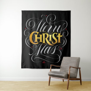 Tapete De Parede Merry CHRISTmas Rico Cristão Dourado Cristo Jesus