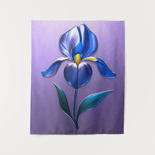 Tapete De Parede Metallisch Glänzende Blaue Irisblüte mit Text (Frente)