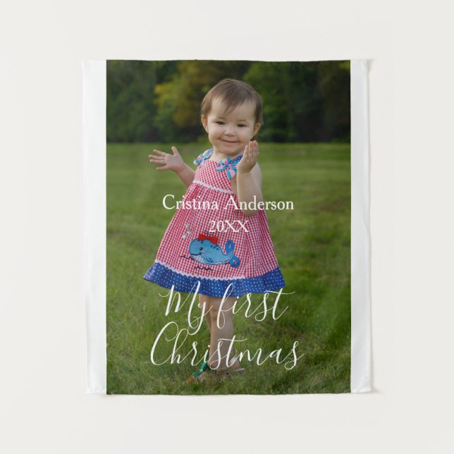 Tapete De Parede meu primeiro nome de foto da menina de Natal, ano  (Frente)