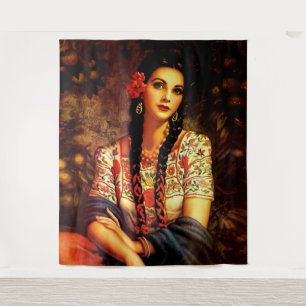 Tapete De Parede Mexicana Vintage Linda Garota Pin-Up com Long Br