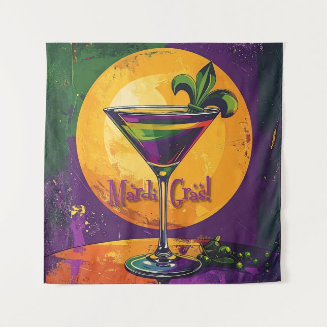 Tapete De Parede Mid Century Mardi Gras Sunset Fleur De Lis Martini (Frente)