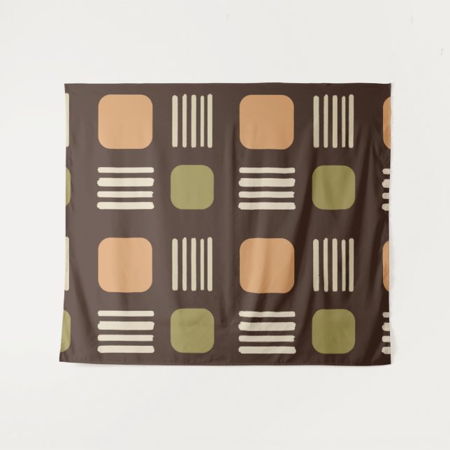 Tapete De Parede Mid-Century Modern Squares Lines Dark Brown (Frente (Horizontal))