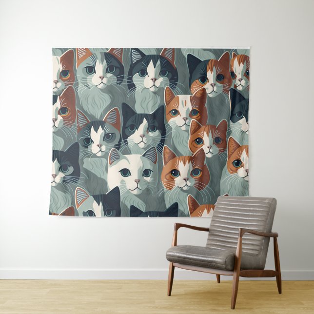 Tapete De Parede Minimalist Cats Collage Wallpaper (In Situ (Horizontal))