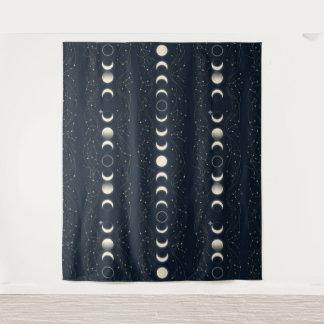 Tapete De Parede Minimalist Lunar Phases Pattern with Stars and Nig