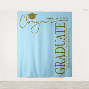 Tapete De Parede Minimalista Congrats Graduado em Azul Gelo e Doura
