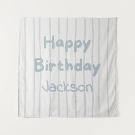 Tapete De Parede Minimalista Moderno Menino Faixa Azul Aniversário 