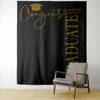 Tapete De Parede Minimalista Preto e Dourado Parabéns Graduado