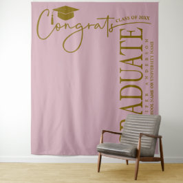 Tapete De Parede Minimalista Rosa Empoeirado e Dourado Congrats Gra