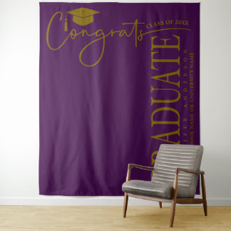 Tapete De Parede Minimalista Roxo & Dourado Parabéns Graduado