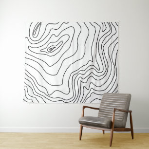 Tapete De Parede Mínimo de arte em linha branca e preta Design mod