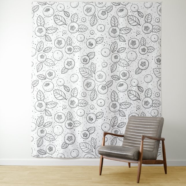 Tapete De Parede Mirtilos em preto e branco (In Situ)