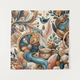 Tapete De Parede Mistura boêmica de chá, magenta, flores roxas