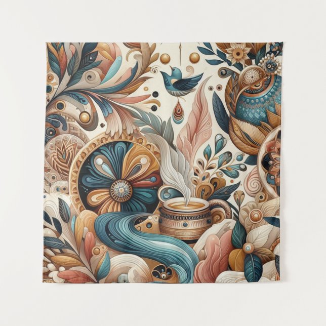 Tapete De Parede Mistura boêmica de chá, magenta, flores roxas (Frente)