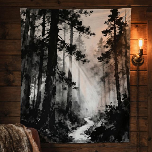 Tapete De Parede Misty Forest Path Tapestry | Sunlight Through Pine (Criador carregado)
