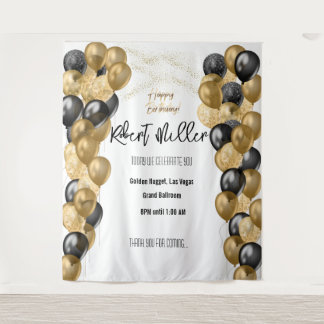 Tapete De Parede Modelo de Aniversário Preto Dourado - Transparente