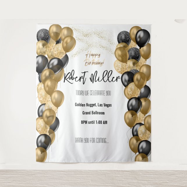 Tapete De Parede Modelo de Aniversário Preto Dourado - Transparente (Frente)