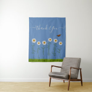 Tapete De Parede Modern Blue Daisy Floral Obrigado Tipografia